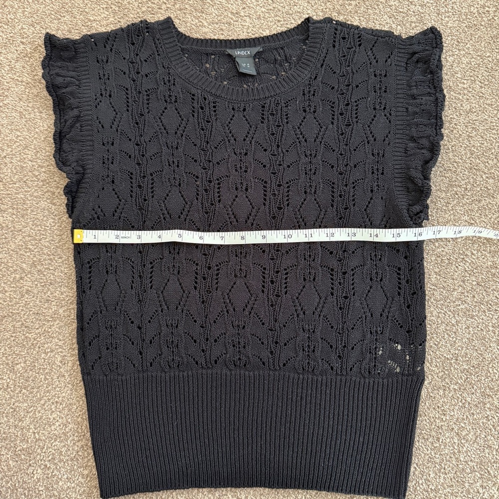 Lindex (Sweden) Black Loose Knit Flutter Sleeve Top Women’s Medium - Picture 3 of 9